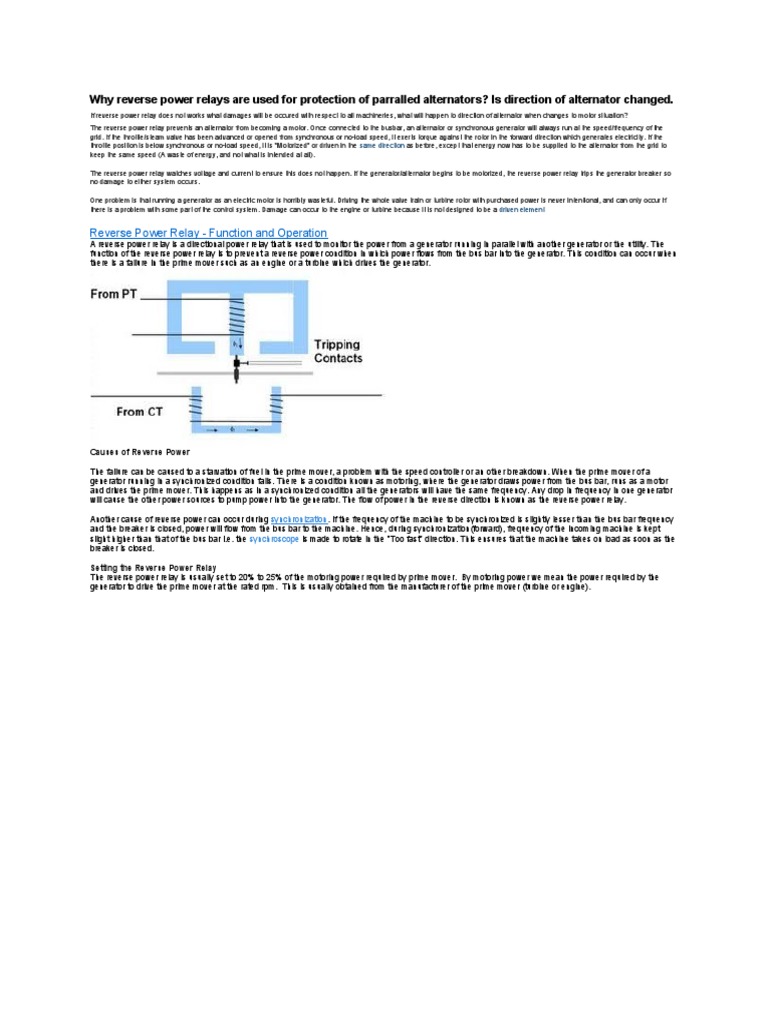 Explaining the Function and Operation of Reverse Power Relays for