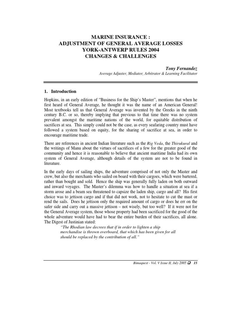 Artice in BIMA QUEST YorkAntwerpRules2004, July2005 PDF Marine