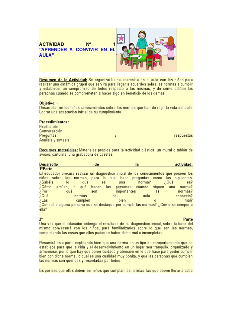 Normas De Convivencia Actividades Para Preescolar Educacion Inicial