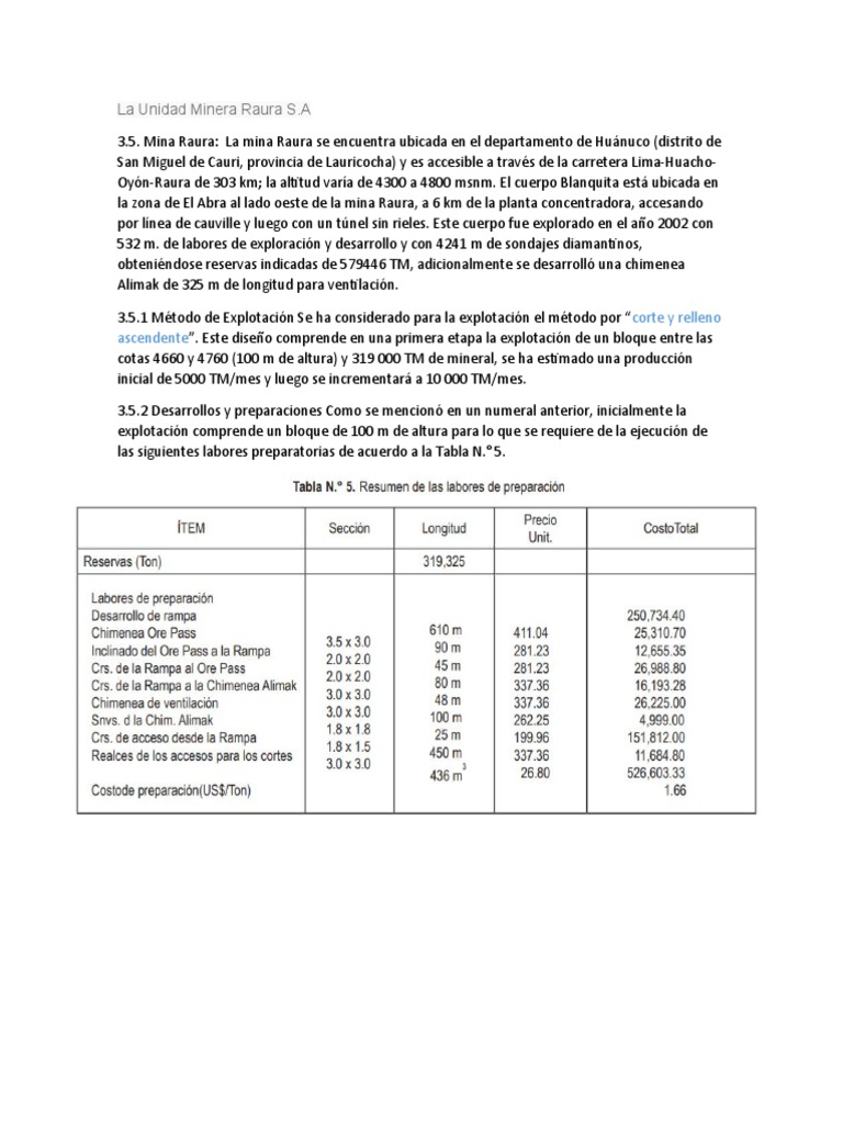 Altitud de la Mina Raura en Huánuco | PDF | Minería | Naturaleza