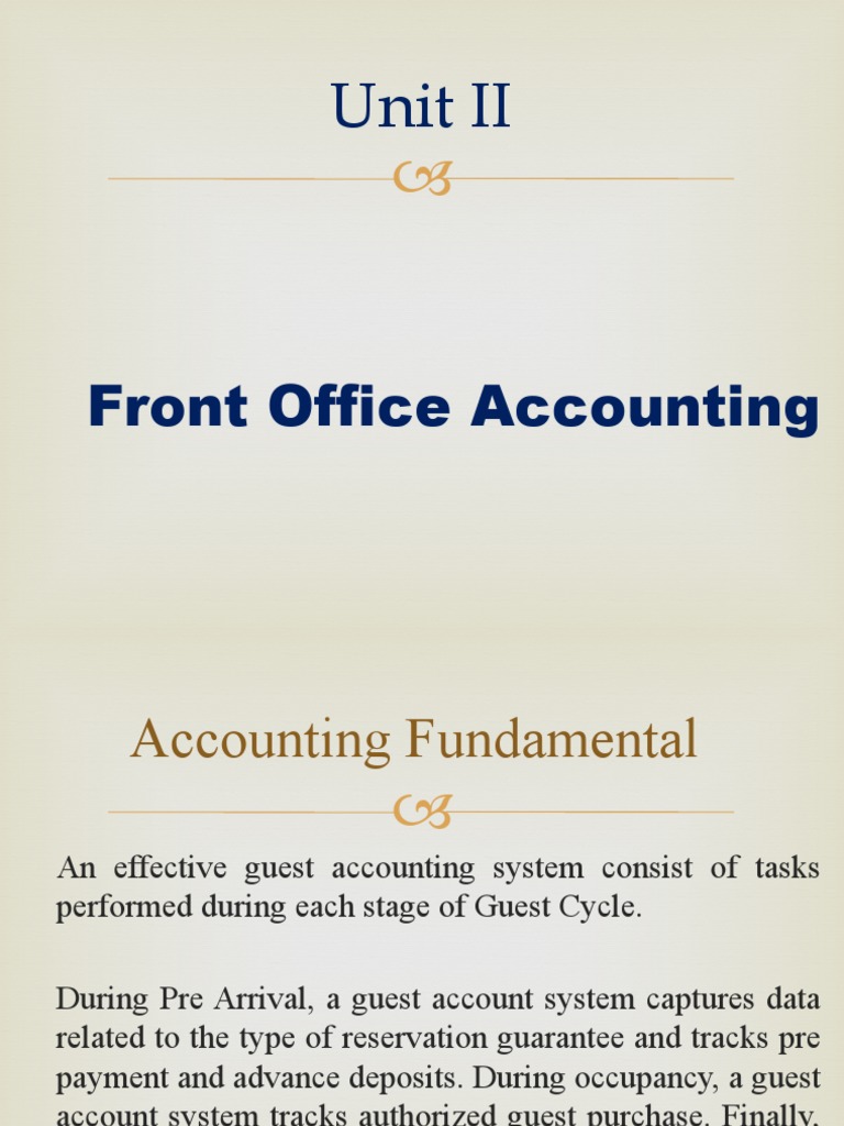 Unit II Front Office Accounting PDF Debits And Credits Credit Card