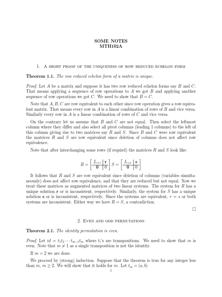 Unique RREF and Cramer's Rule Proof PDF Basis (Linear Algebra