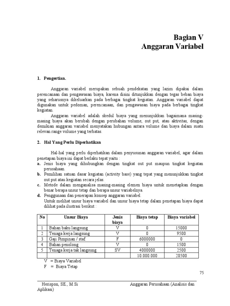 Bagian V Anggaran Variabel | PDF | Bisnis | Pengelolaan Keuangan & Uang