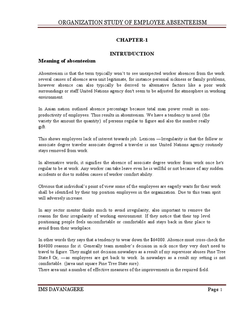 Study on Employee Absenteeism Factors | PDF | Occupational Stress ...