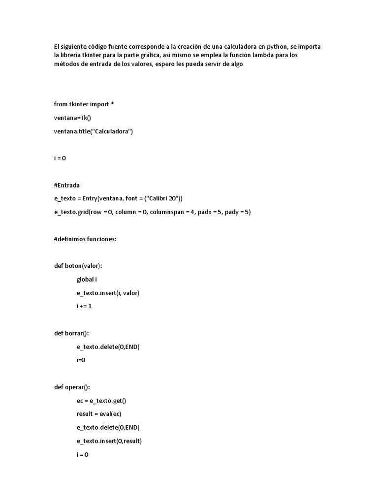 Calculadora en Python con Tkinter | PDF | Programación de computadoras ...