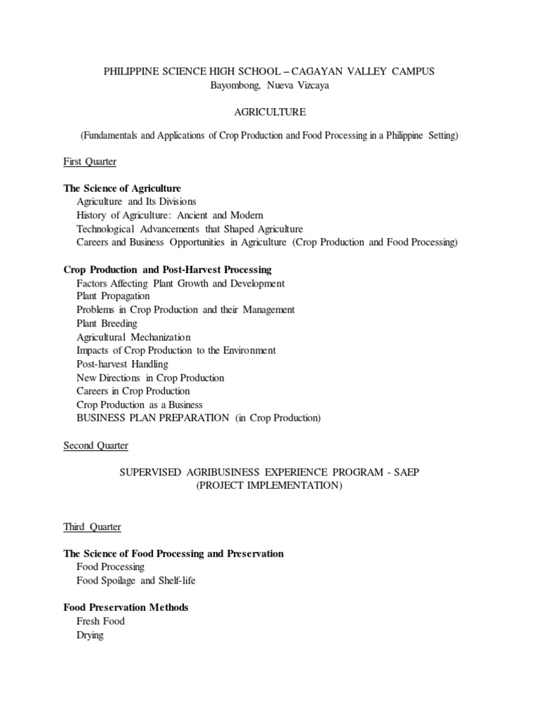 Philippine Science High School Agriculture Course | PDF | Wellness ...