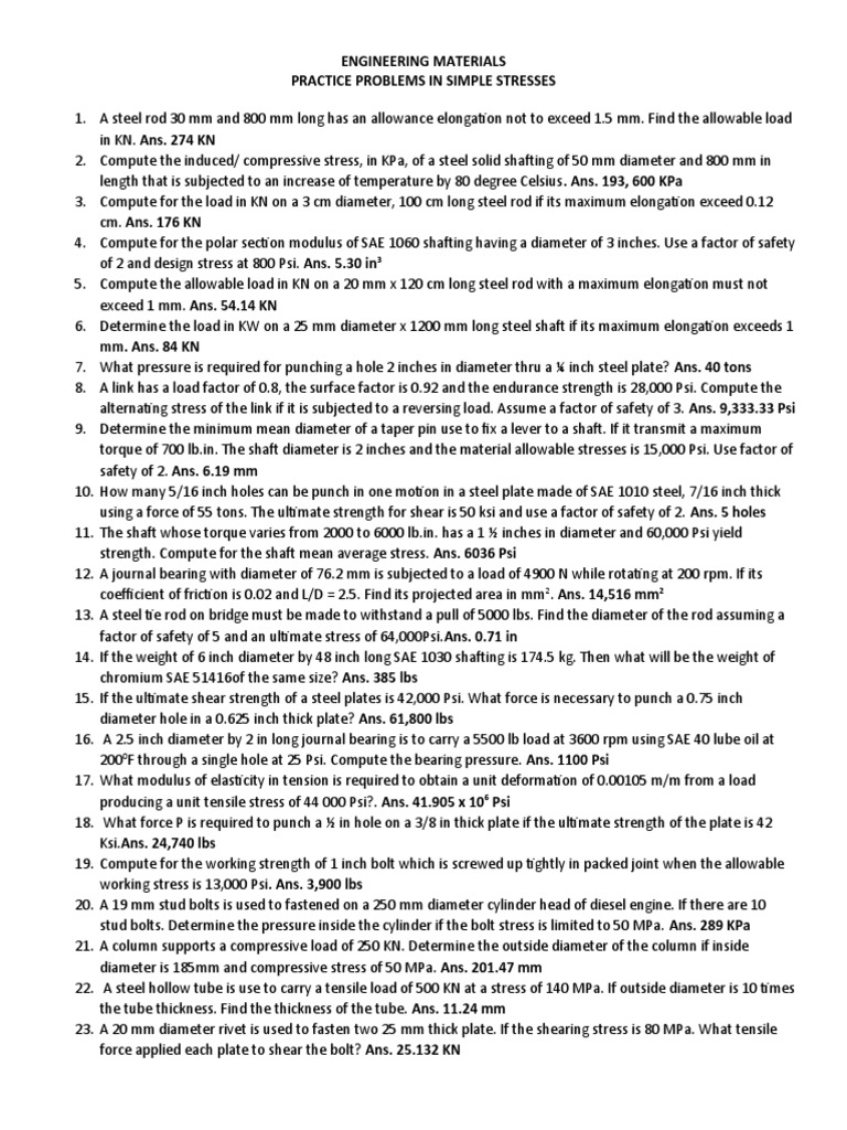 Stresses Problems | PDF | Strength Of Materials | Young's Modulus