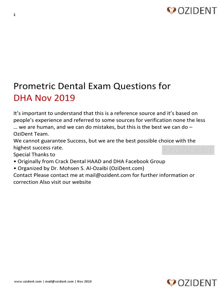 Prometric Dental Exam Questions For DHA Nov 2019 PDF Human Tooth