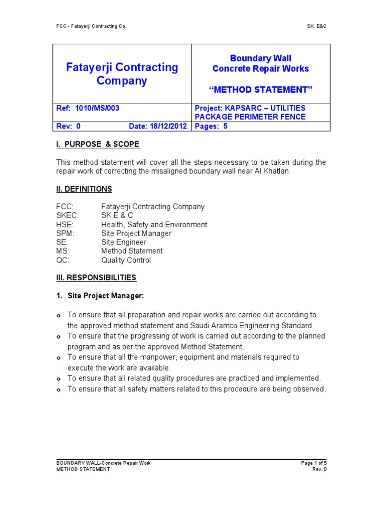 Boundary Wall Concrete Repair Method | PDF | Surveying | Concrete