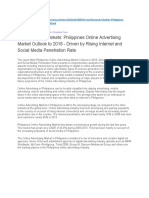 Research and Markets: Philippines Online Advertising Market Outlook To 2018 - Driven by Rising Internet and Social Media Penetration Rate