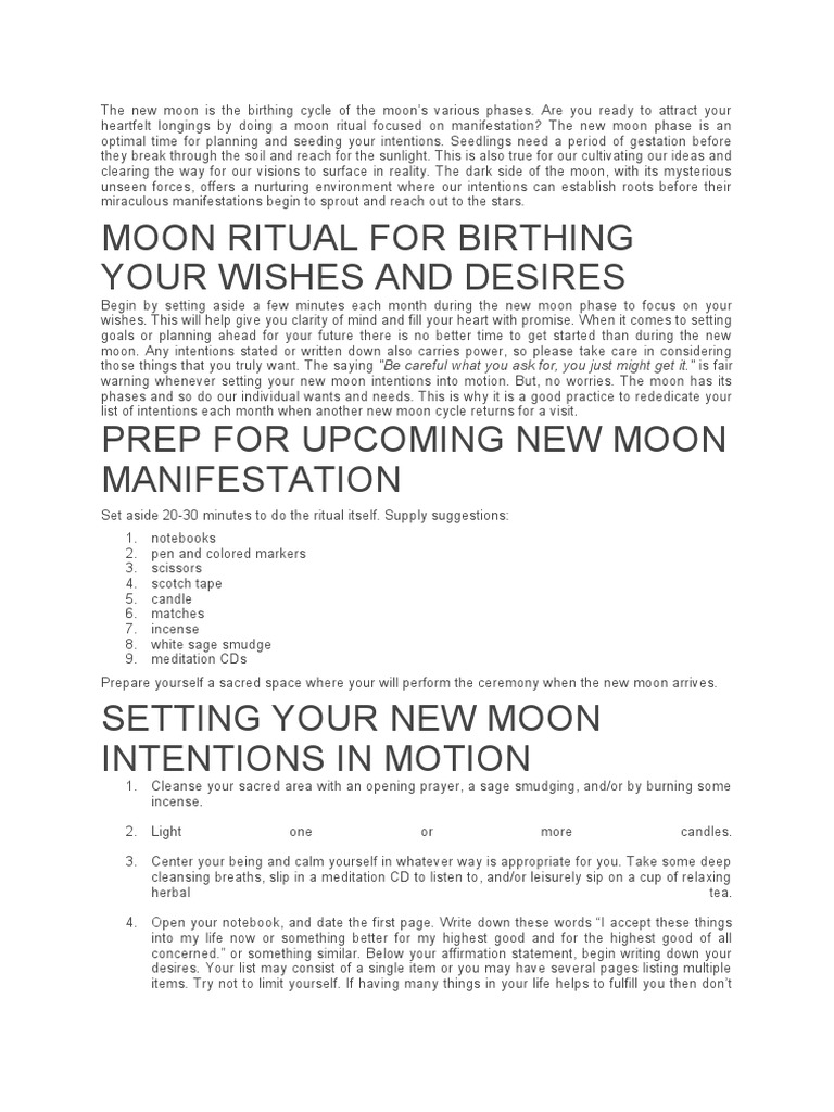Moon Ritual For Birthing Your Wishes and Desires | PDF | Self-Improvement