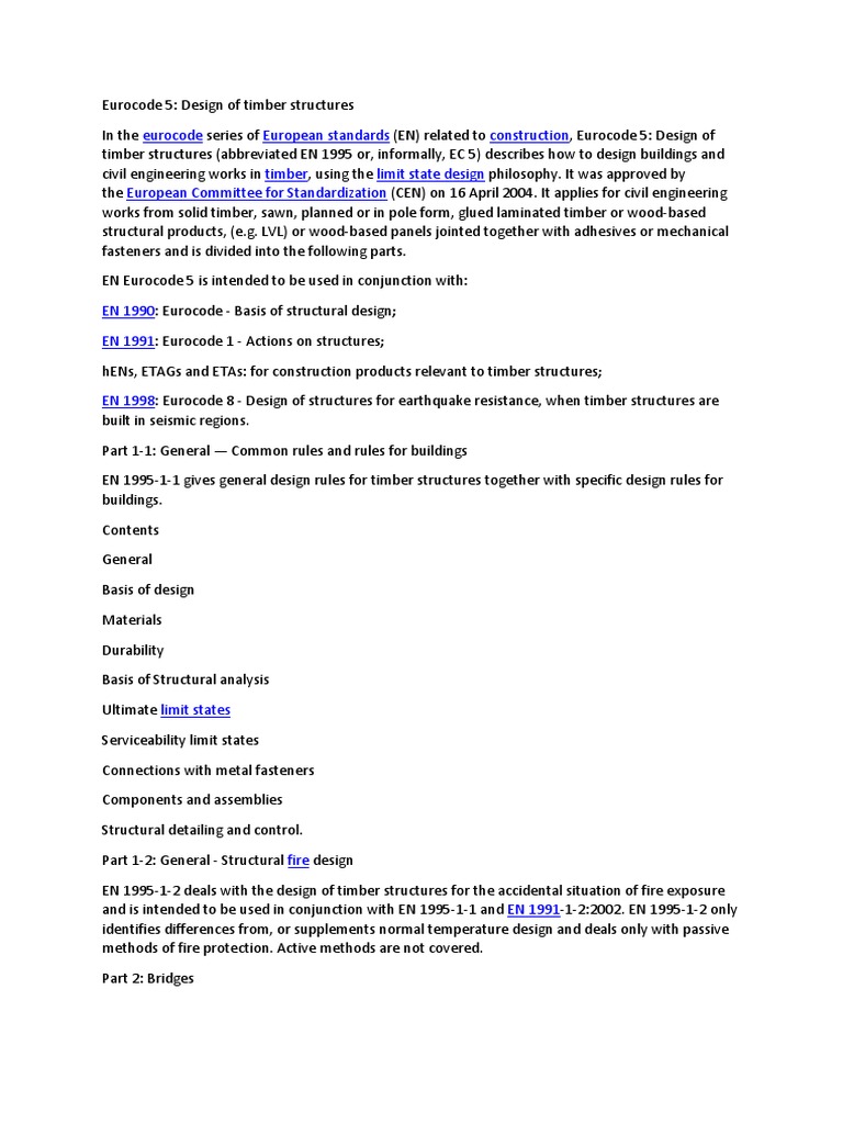 Eurocode European Standards Construction Timber Limit State Design ...