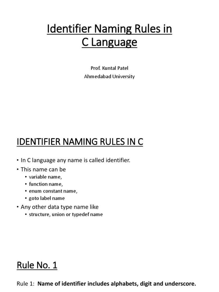 2 Identifier Naming Rules in C | PDF image.