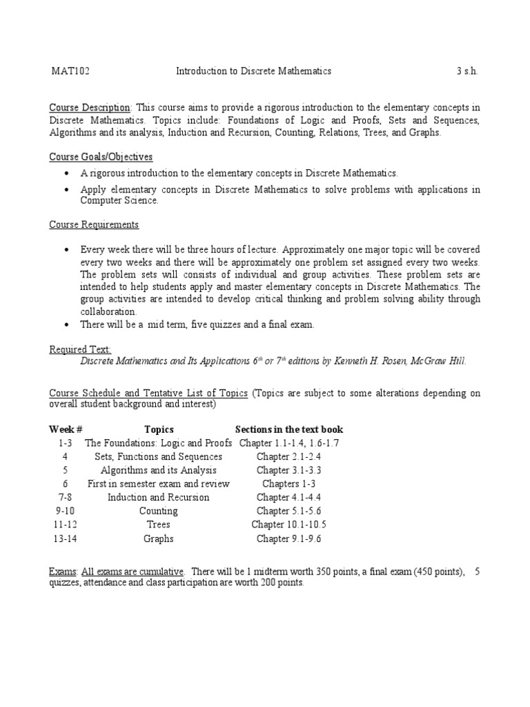 Discrete Mathematics Course Outline | PDF | Career & Growth
