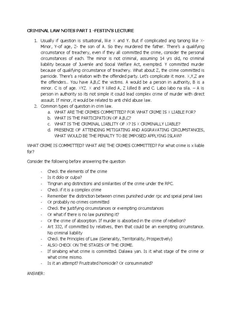 Criminal Law Lecture Notes | PDF | Murder | Robbery