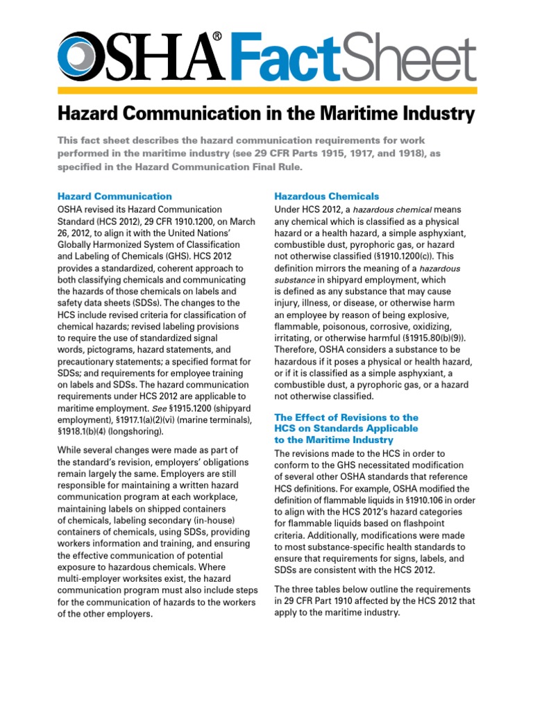 Sheet Hazard Communication in The Maritime Industry PDF