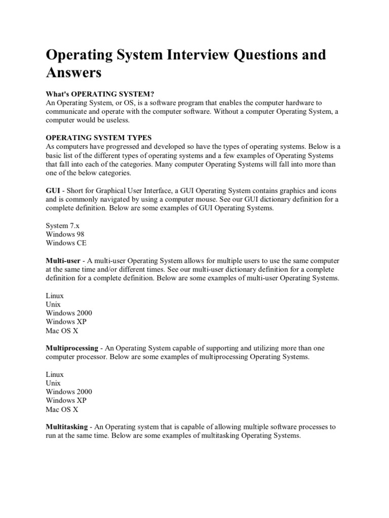 Operating System Interview Questions and Answers | Thread (Computing ...