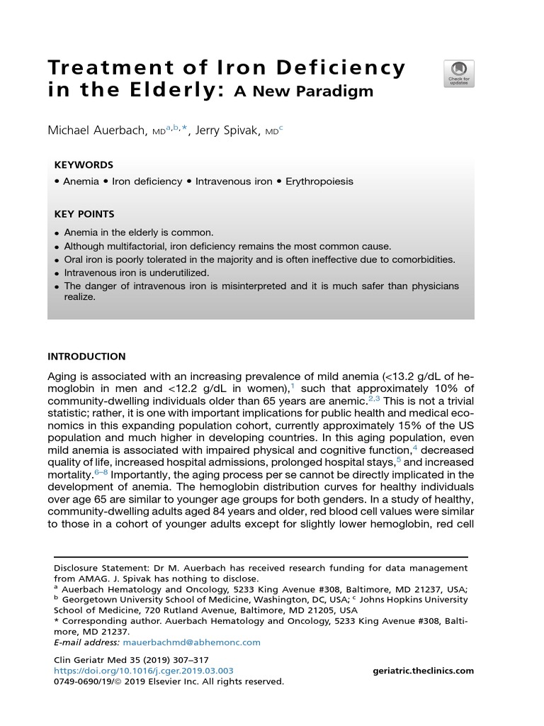 Iron Deficiency in Elderly Care | PDF | Anemia | Medical Specialties