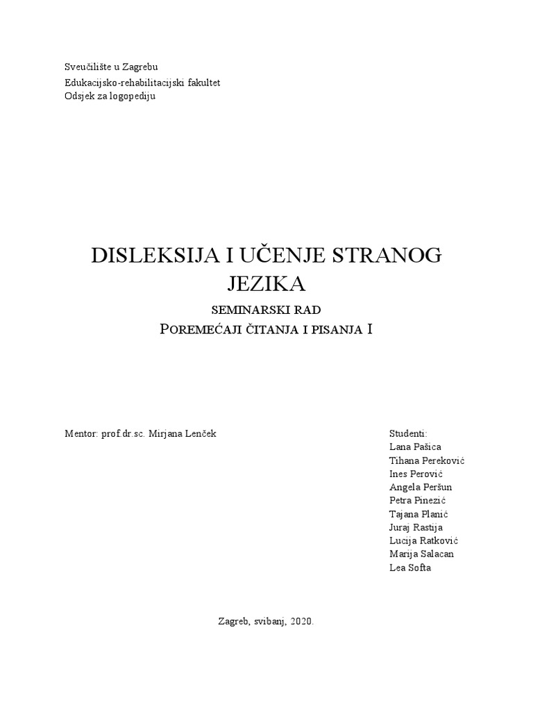 ML Disleksija I Učenje Stranog Jezika Edit | PDF