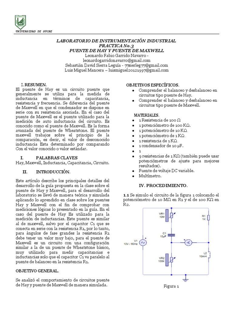 Puente Hay y Maxwell PDF Resistencia Eléctrica y Conductancia