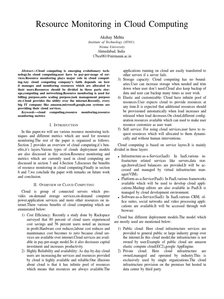 Resource Monitoring in Cloud Computing: Akshay Mehta | PDF | Platform ...