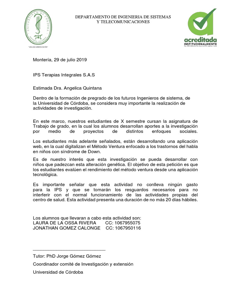 Carta Solicitud Ips Ti | PDF
