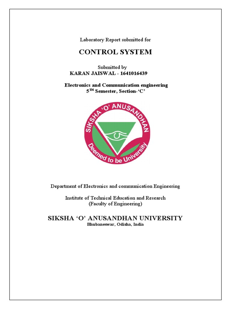 Control System: Siksha O' Anusandhan University | PDF | Control Theory ...