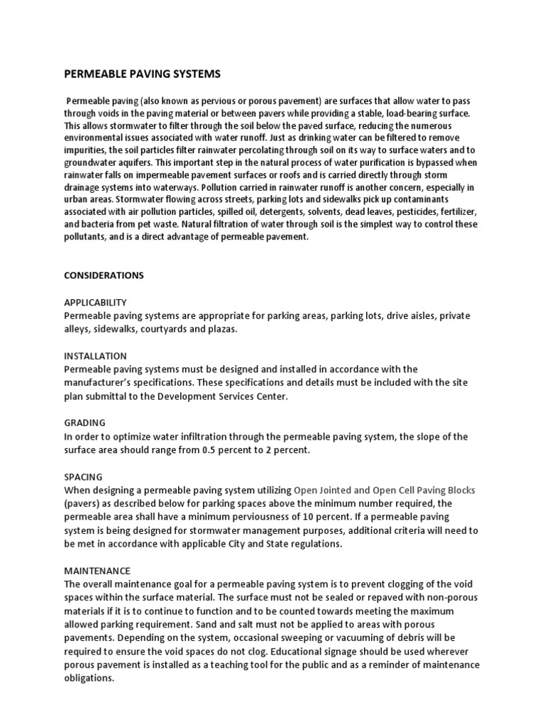 Permeable Paving Systems: Considerations | PDF | Surface Runoff | Road ...