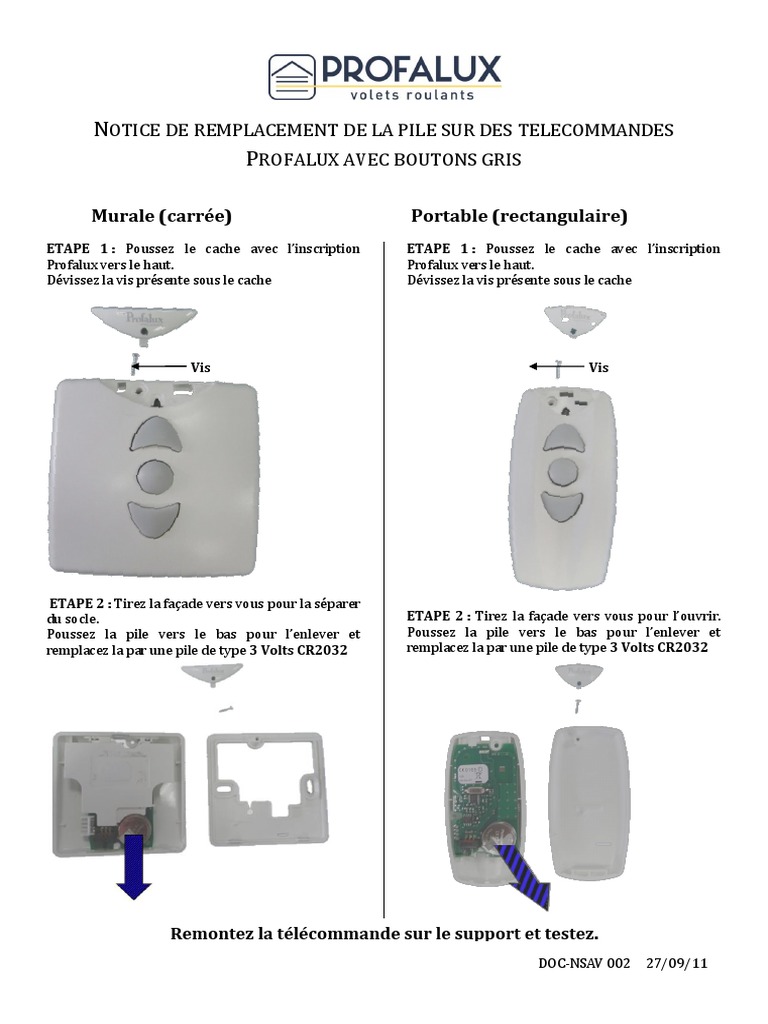 Comment Programmer Une Télécommande De Volet Roulant Profalux Remplacement Pile Sur Telecommande Profalux Boutons Gris | PDF |  Télécommande | Accessibilité