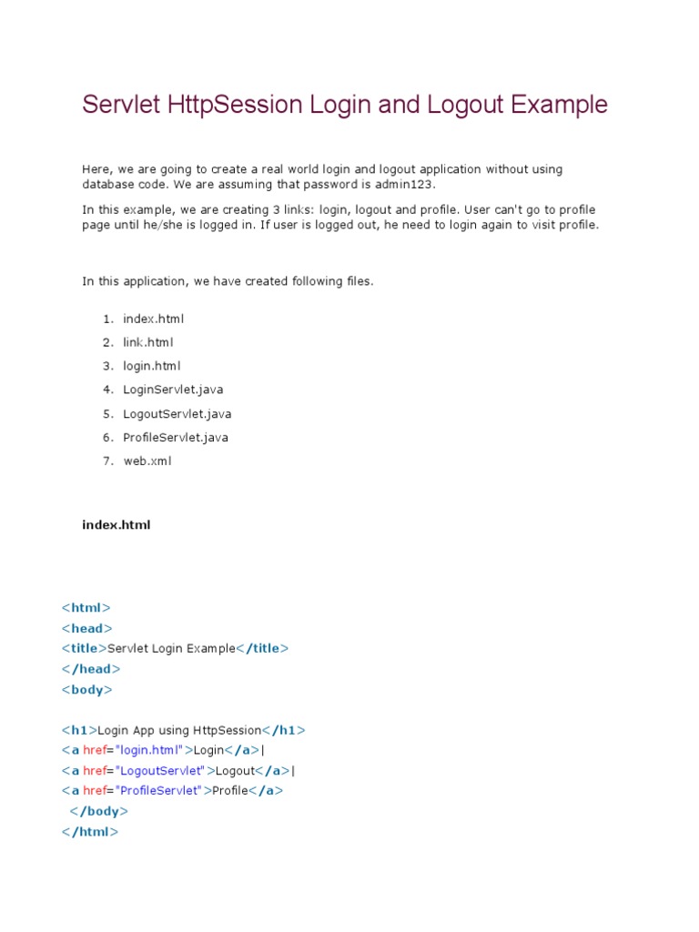 Login-Logout Using Session - Servlets | Download Free PDF | Java ...