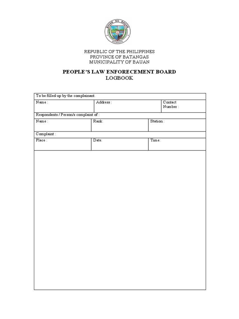 People'S Law Enforecement Board Logbook PDF