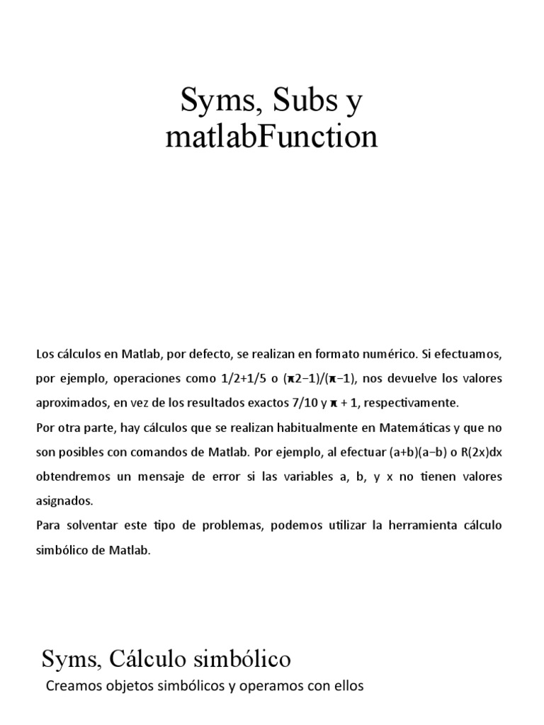Syms Subs Functionmatlab | PDF | Variable (informática) | Variable ...
