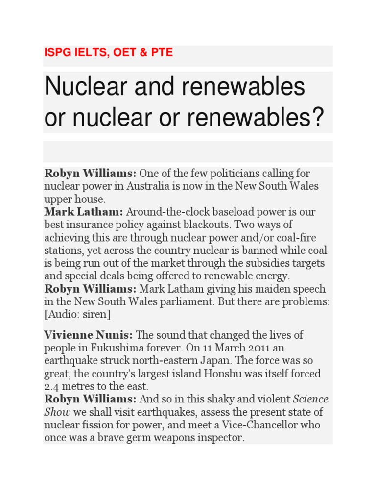 Nuclear vs Renewables Debate | PDF | Fukushima Daiichi Nuclear Disaster ...