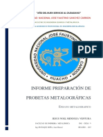 Informe Preparación de Probetas Metalográficas: Universidad Nacional Jose Faustino Sanchez Carrion