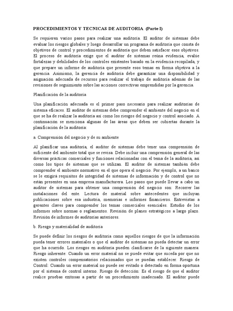 Técnicas y Procedimientos de Auditoría | PDF | Auditoría | Contralor