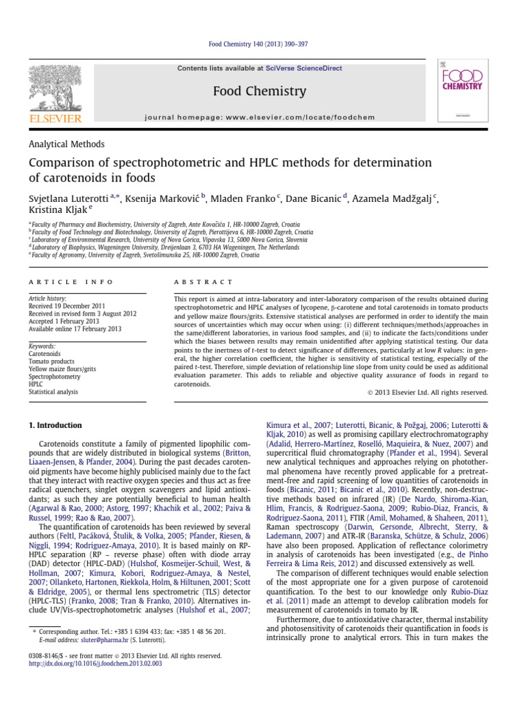 Comparison of Spectrophotometric and HPLC Methods For Determination ...