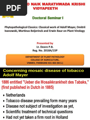 adolf mayer tobacco mosaic virus History of Plant virology Adolf Mayer, German Agricultural Biologist