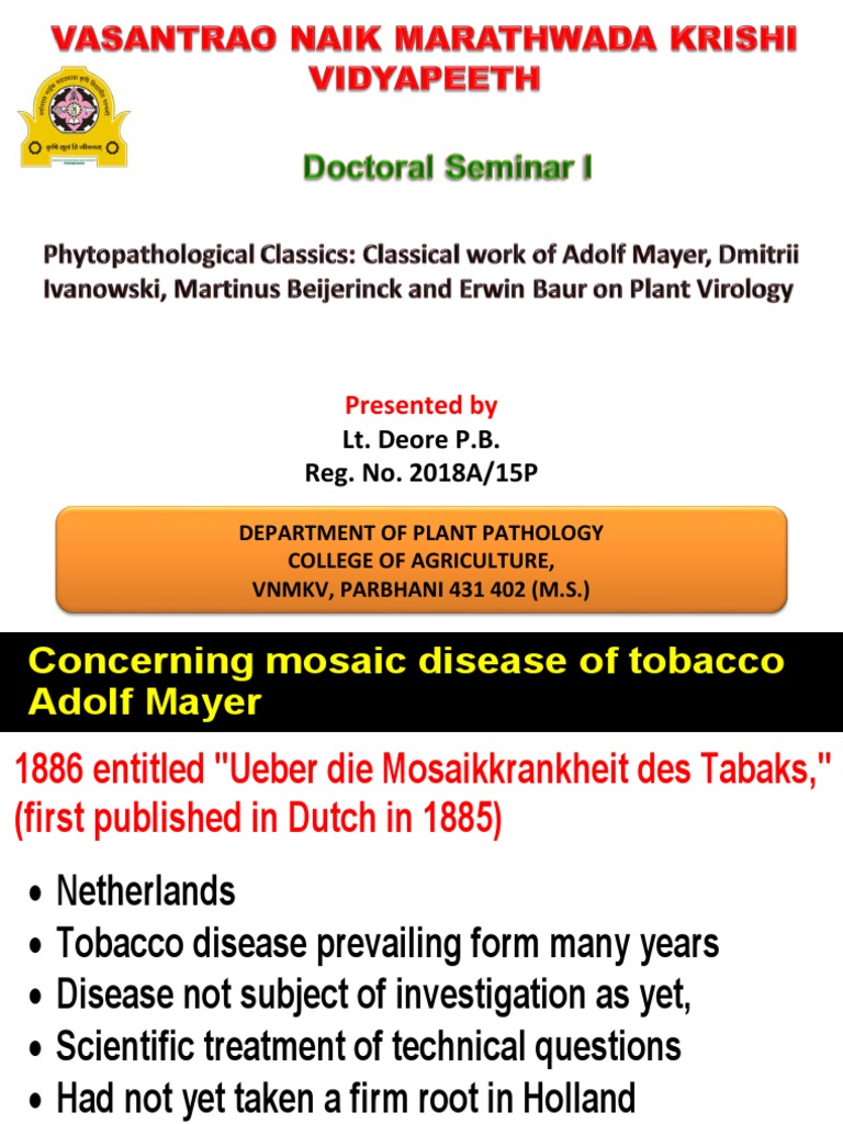 Mosaic Disease of Tobacco: Adolf Mayer's Study | PDF | Soil
