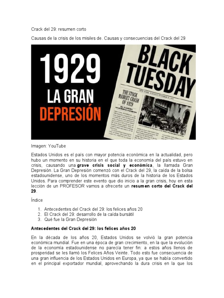 El Crack del 29 y la Gran Depresión | PDF | Accidente de Wall Street de ...