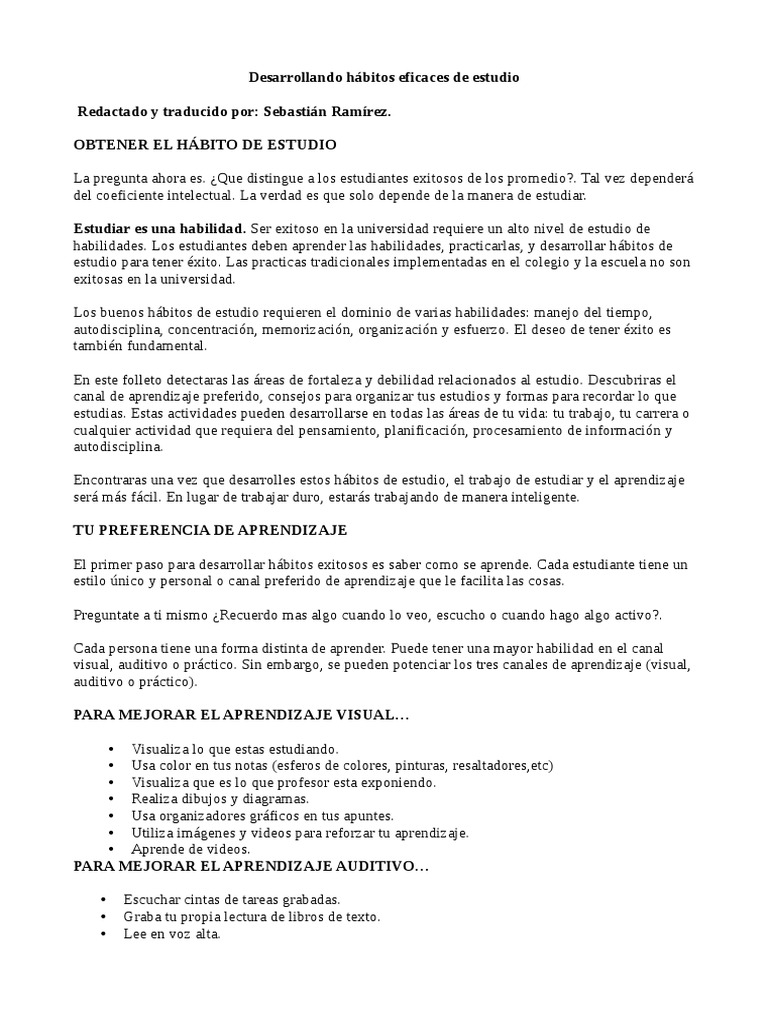 Hábitos Eficaces para Estudiar Mejor | PDF | Habilidades de estudio ...