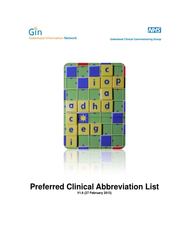 Approved Abbreviations For Use in Clinical Records and Letters PDF