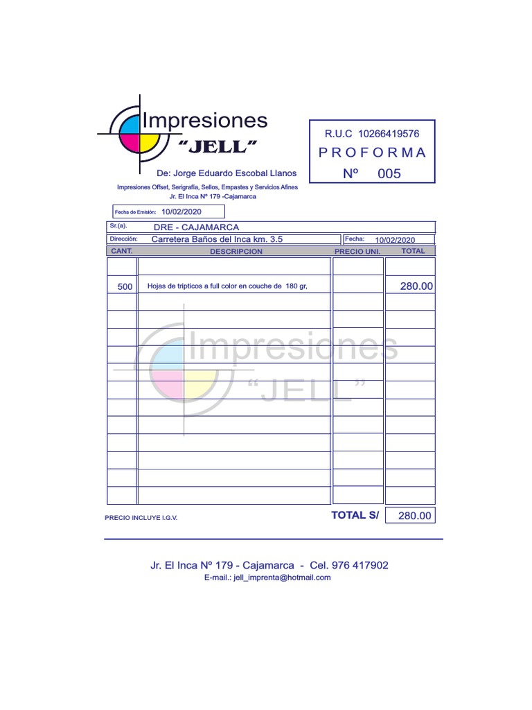 Proforma Impresiones Offset y Serigrafía | PDF