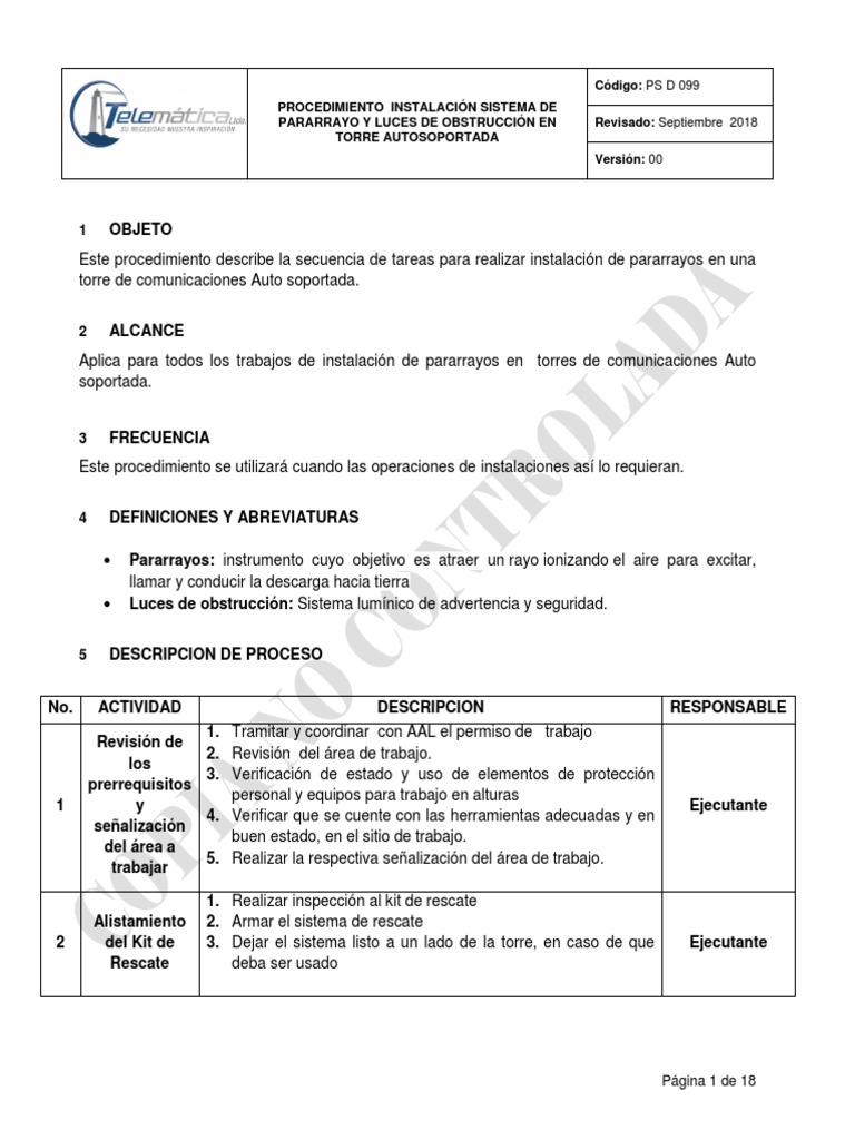 PS D 099 - Procedimiento Instalacion Sistema de Pararrayo y Luces de ...