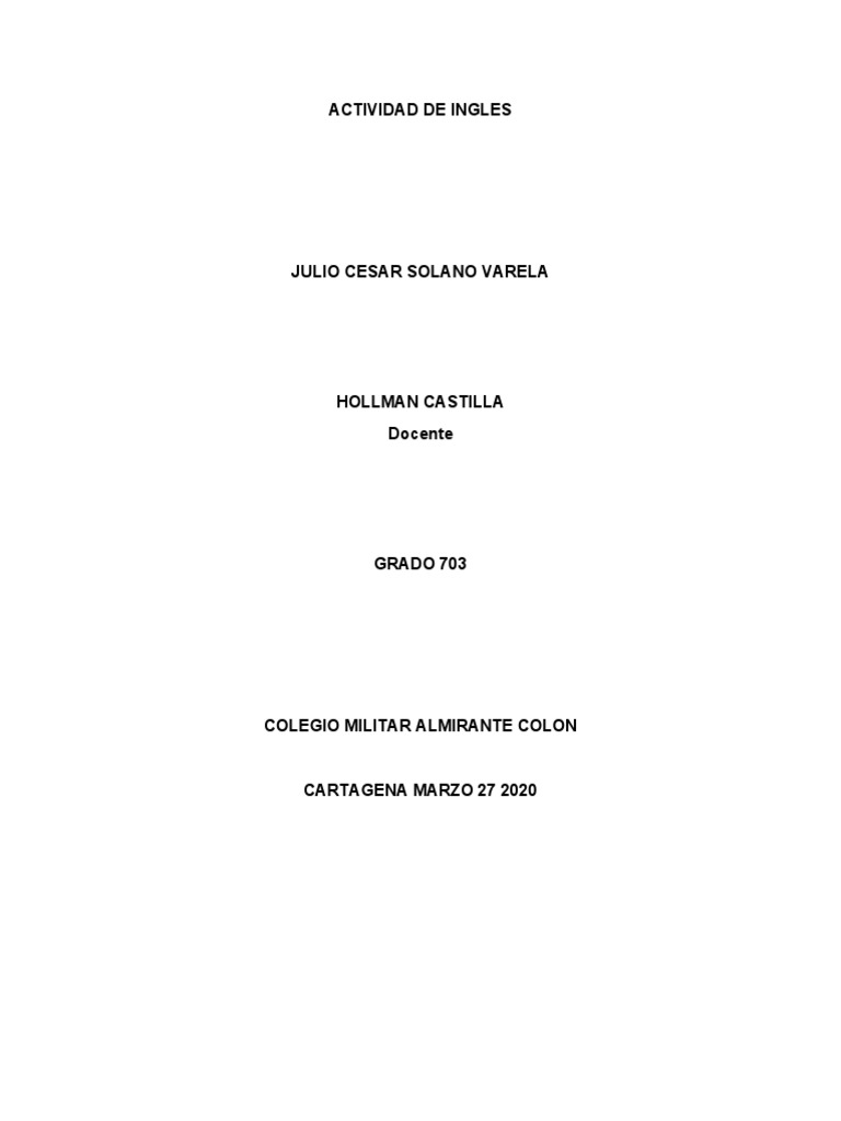 Inglés Actividad Grado 703 | PDF