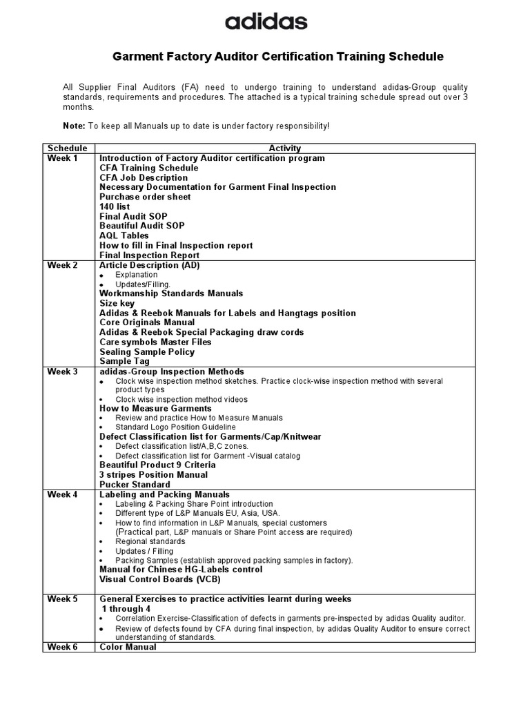 Garment Factory Auditor Certification Training Schedule PDF Audit