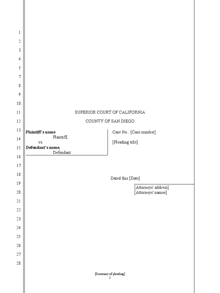 California 28-Line Pleading Template | PDF