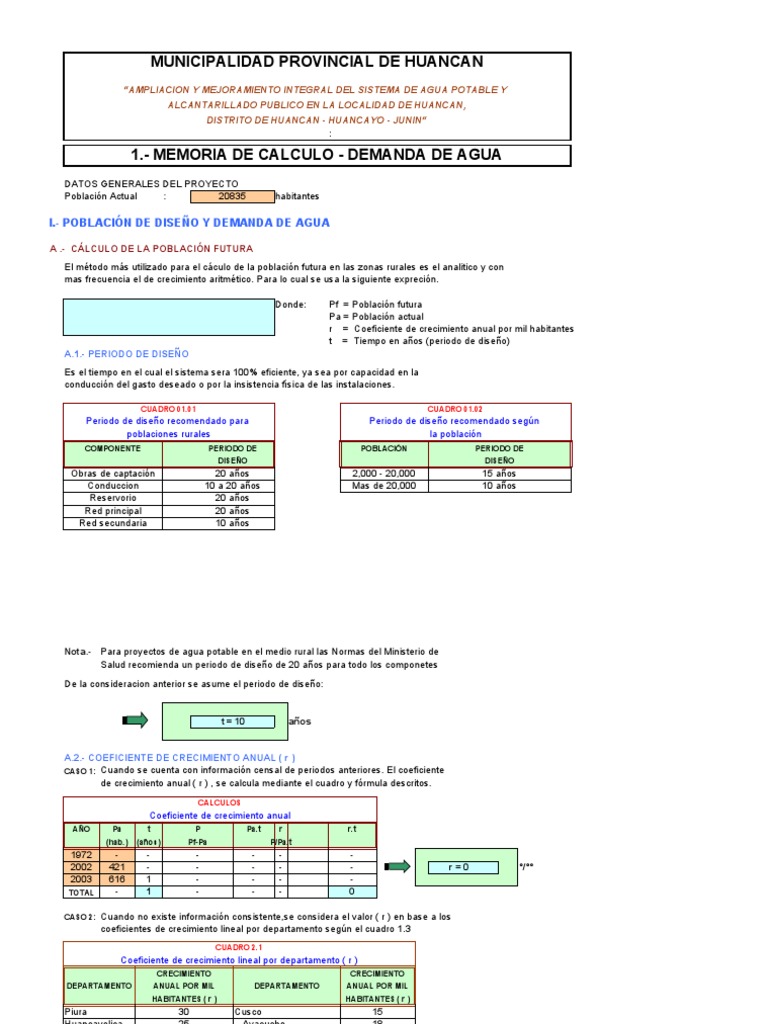 CALCULO DE DEMANDA DE AGUA POTABLE y ALCANTARILLADO | PDF | Agua y ...