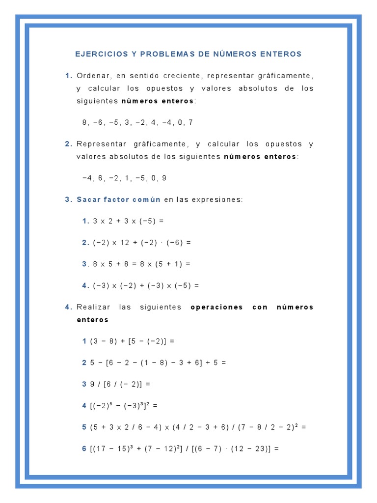 Hoja De Trabajo De Problemas De Palabras Con Números Enteros En Formato Pdf