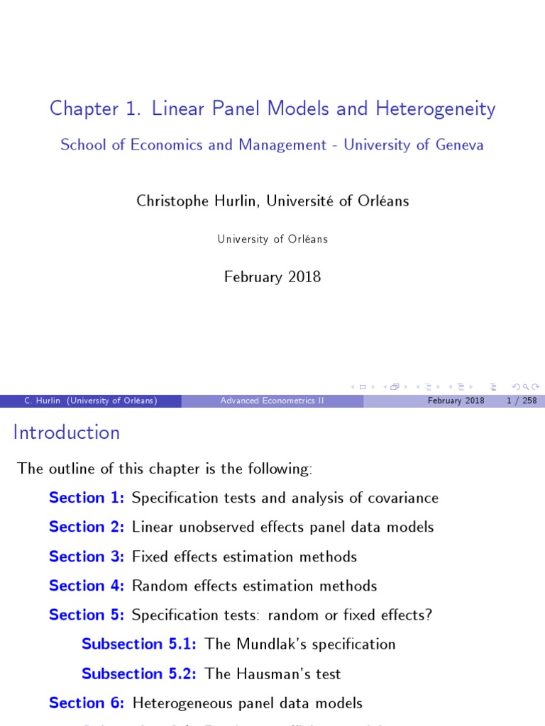 Chapter 1. Linear Panel Models and Heterogeneity: School of Economics and  Management - University of Geneva | PDF | Ordinary Least Squares |  Econometrics