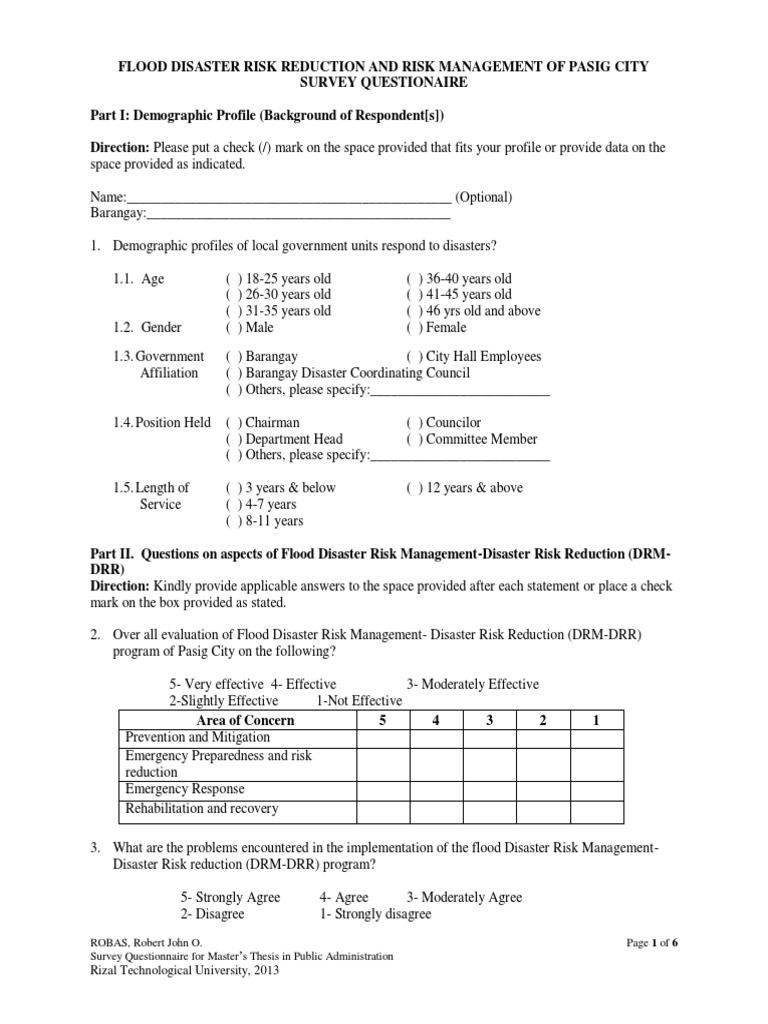 Flood Risk Management in Pasig City Survey | PDF | Emergency Management ...